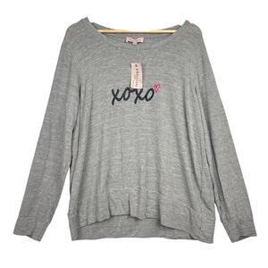 NEW Philosophy 2XL Woman XOXO Heather‎ Gray Crewneck Long Sleeve Sweater Casual